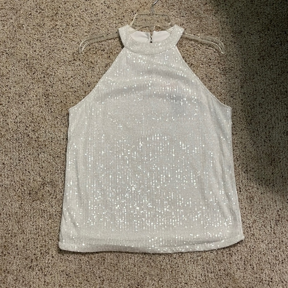 White Sequin Halter Top
